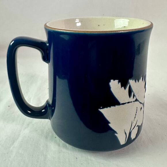 VTG 1982 Alaska ACE Dark Blue Ceramic Etched Moose Eagle Small Coffee Mug Cup - Picture 2 of 7